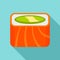 Salmon rainbow sushi roll icon, flat style