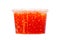 Salmon red caviar in plastic bucket isolated on white background. Seafood. Expensive delicatessen from sea