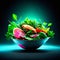 Salmon salad in a bowl on a dark background. 3d illustration AI Generated