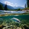 Salmon Serenade: Immersing Yourself in the Spectacular Symphony of Fish Life in a Mountain River Landscape.AI generated