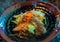 Salmon spicy salad. Japanese and thai fusion food. image for background,