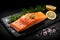 Salmon Steak And Spices For Cooking On Slate. AI Genereted