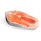 Salmon steak vector illustration. Piece of red fish lying on white background.