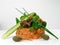 Salmon tartar with salad, green asparagus and capers