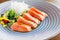 Salmon tataki dinner close-up.