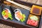 Salmon temaki sushi cone on the tray