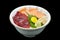 Salmon and Tuna Chirashi sashimi of fresh raw Salmon fish and Tuna fish on rice of Japanese tradition food restaurant