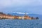 SALO, ITALY - FEBRUARY 24, 2019: Panoramic view of the city Salo SalÃ² and the embankment on Lake Garda. In the background are