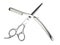 Salon shears crossed barber straight razor 3d rendering