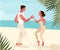 Salsa on a beach, summer dance party. Beautiful young couple dancing outdoor.