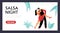 Salsa dance night website banner interface template flat vector illustration.