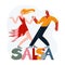 Salsa dance to latin music of couple people, happy young woman and man dancers move