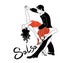 Salsa party dance poster. Elegant couple dancing salsa. Retro style. Silhouettes of people dancing salsa Fishnet stockings