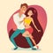 Salsa party, latino dancer vector illustration. Cuban couple of happy woman and man