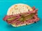 Salt Beef or Pastrami Deli Meat With Gherkins in a Ciabatta Bread Roll or