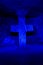 Salt Cathedral of Zipaquira in Colombia, colorfully illuminated cross in the wall