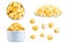 Salt cheese popcorn on a white isolated background