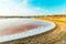 Salt evaporation pond view at the flamingo watch reserve in Olhao, Ria Formosa Natural park, Portugal