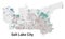 Salt Lake City map, capital city of the USA state of Utah. Municipal administrative area map with buildings, rivers and roads,