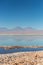 Salt lake salar in Atacama Desert, Chile, South America, vulcano in the background.