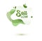 Salt low badge. Green amoeba design of sticker for diet menu, poster, flyer, food packaging.