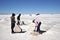 Salt production on the Uyuni salt flats, dried up salt lake in Altiplano.