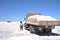 Salt production on the Uyuni salt flats, dried up salt lake in Altiplano.