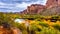 The Salt River and surrounding mountains with fall colored desert shrubs in central Arizona