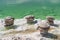 Salt stones by the green saline lake