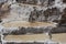 The salt terraces of Maras Cusco the snowcapped Salkantay Andes mountain peak in the background, Sacred Valley of the Inca,