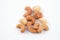Salted cashew nuts and macadamia on white background