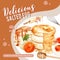 Salted egg social media design with cake, pancake, rolling pin watercolor illustration