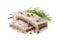 Salted Herring Fillet Isolated, Raw Pickled Fish Meat, Marinated Herring on White Background