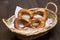 Salted pretzels in a basket