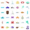 Saltwater icons set, cartoon style