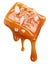 Salty caramel candy and drops of milk caramel sauce flowing down from it. File contains clipping path