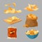 Salty fried potato chips snacks on transparent background