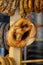 Salty German pretzels bread on beer festival in October, Bayern, Germany