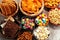 Salty snacks. Pretzels, chips, crackers in wooden bowls.