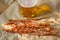 salty spicy fish sticks to beer. tasty beer snack. dried fish.