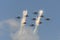 Salute Aerobatic team Swifts and Russian Knights fly over Red Square