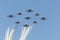 Salute Aerobatic team Swifts and Russian Knights fly over Red Square