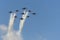 Salute Aerobatic team Swifts and Russian Knights fly over Red Square