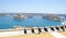 Saluting Battery of Cannons, Fort Lascaris St. Angelo of La Vittoriosa upper Barrakka gardens. Grand Harbor  in background