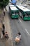 Salvador, Bahia, Brazil - August 11, 2023: Bus is seen arriving at the passenger point for boarding and disembarking. Avenida