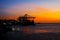 SALVADOR, BAHIA, BRAZIL: Beautiful Sunset view in the port. Ships, ferry and sea