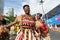 Salvador, Bahia, Brazil - February 11, 2023: Members of a traditional afro group dressed in costume parade in Fuzue, pre-carnival