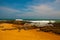 SALVADOR, BAHIA, BRAZIL: Tropical landscape on the Itapua beach with rocks by the sea in Sunny weather