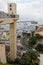 Salvador, Bahia. Lacerda elevator, marina with boats and historic fort.