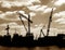 Salvage Boat Cranes in Port Busy Harbor Shipyard